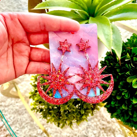 Starburst Sparkle Dangle Earrings - Picture 7 of 13